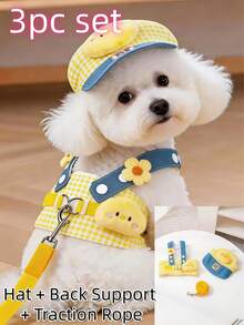 1pc Dog Harness Vest With Leash, Outdoor Sun Hat, Suitable For Cats, Can Be Used As Dog Walking Leash - Multicolor - View 15