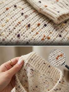 Plus Size Women's Loose Colorful Speckled Soft Knit Sweater, Relaxed Plus Size Drop Shoulder Pullover, Versatile For Daily, Commute, Date, Shopping In Autumn/Winter - Apricot - View 8