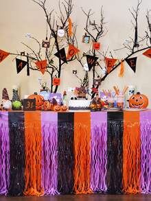 1pc Halloween Sequin Foil Tassel Table Skirt, Halloween Party Decoration, Suitable For Birthday, Back To School Party, Rectangular Round Table, Halloween Party Tabletop Decoration, Indoor Outdoor Party Supplies, Perfect Halloween Party Tabletop Decoration - A - View 5