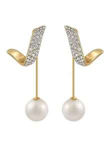 2pcs Elegant Rhinestone & Pearl Long Dangle Earrings, European & American Fashion Long Tassel Pendant Earrings, Suitable For Women's Daily Wear - diamond and pearl earrings - View 2