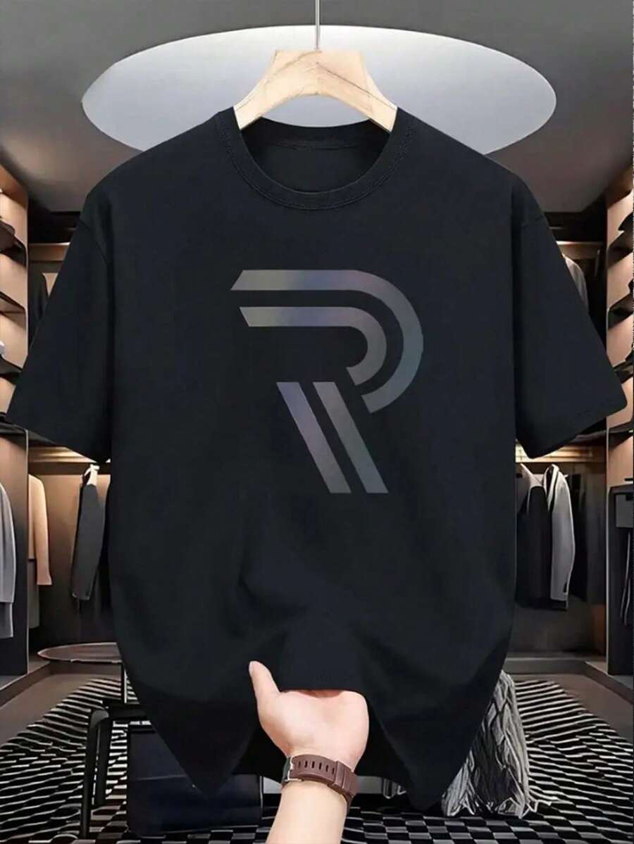 Manfinity Dauomo Men's Casual T-Shirt With Graphic Print Of The Letter R In Colors - Grey - View 1