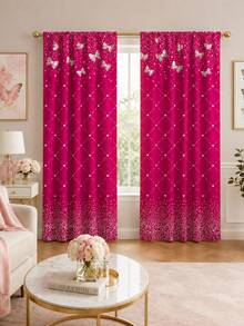 2pcs Fuchsia Sequin Diamond Curtains,Sparkling Bow Rod Pocket Drapes,Y2K Style Bedroom Decor,Modern Luxury Living Room Curtains,Bling Glitter Window Treatments,Party Home Decor - Multicolor - View 16