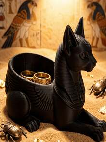 Halloween Gothic Style Desktop Storage Rack, Black Egyptian Cat Storage Shelf, Bastet Statue, Halloween Home Decor - A - View 5