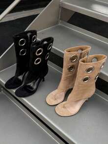 2026 New Kitten Heel Ruched Knee-High Boots Pointed Toe Over-The-Knee High Shaft Boots Vintage Wide Leg Rider Boots - Black - View 6