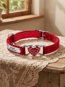 1pc Customizable Adjustable Rhinestone Heart Shaped Cat Collar - Breakaway Pet Necklace With Identity Tag For Small Dogs, Personalize Name, Phone, Address, Cat Essentials & Accessories, Engraved, Stainless, Pet Lovers, Birthdays, Personalized Gift - Multicolor - View 5