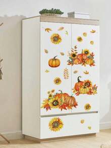 1pc Fresh Autumn Pumpkin Sunflower Maple Leaf Pastoral Style Removable Wall Decal For Kitchen Bedroom Living Room Decor - 1PC - View 4