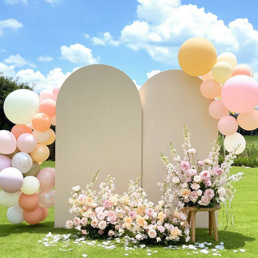 1pc Beige Arch Backdrop Cover, Double-Sided Elastic Fabric, Multiple Sizes Available. Suitable For Various Theme Party & Banquet Decor, Wedding Atmosphere Background Decoration, Home Gathering, Costume Party, Bachelor Party, Gender Reveal Ceremony, Christmas, Halloween, Bridal Shower, Valentine's Day Decoration, Versatile For Various Occasions/High Elasticity/Reusable