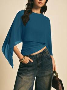 Elegant Women's Blouse With A Solid-Color Shawl Collar - Ginger - View 1