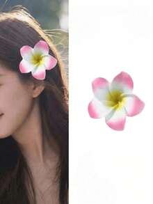 1/4pcs Faux Plumeria Flower Hair Clips, Hawaiian Tropical Vibe Hair Accessories, Suitable For Girl, Perfect Hair Claws, Hair Clips, Hair Pins - Multicolor - View 5
