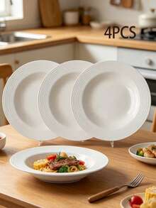 4pcs Round Straw Hat Plastic Plates, Reusable Stackable Plates, Suitable For Candy, Fruit Salad, Noodles, Nuts, Dishes, Ideal For Home Kitchen, Party, Picnic, Afternoon Tea - White - View 1
