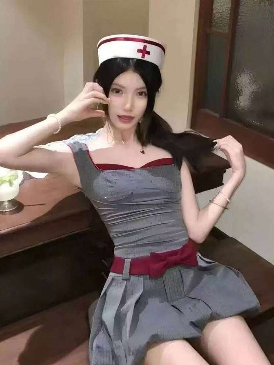 1pc Spring/Autumn/All Season Women's Solid Color Cross Work Beret Hat, Nurse Cap, New JK Uniform Hat, Halloween Prop Hat, Y2K Navy Hat, Suitable For Daily Wear, Party, Halloween, Cosplay, Work - A - View 1