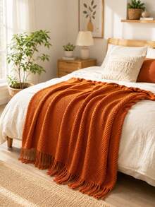 1 pièce Couverture tricotée kaki, couverture de canapé de style nordique en acrylique rectangulaire pour sieste au bureau, couverture de climatisation, petite couverture tricotée, châle, jeté de lit, chemin de lit - caramel de grains de maïs - Voir 2