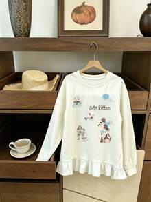 (2 Pcs) Set 2 Potong Kaos Lengan Panjang Anak Perempuan Motif Bunga Lucu Warna Polos Terbaru untuk Musim Panas - MultiWarna - View 4