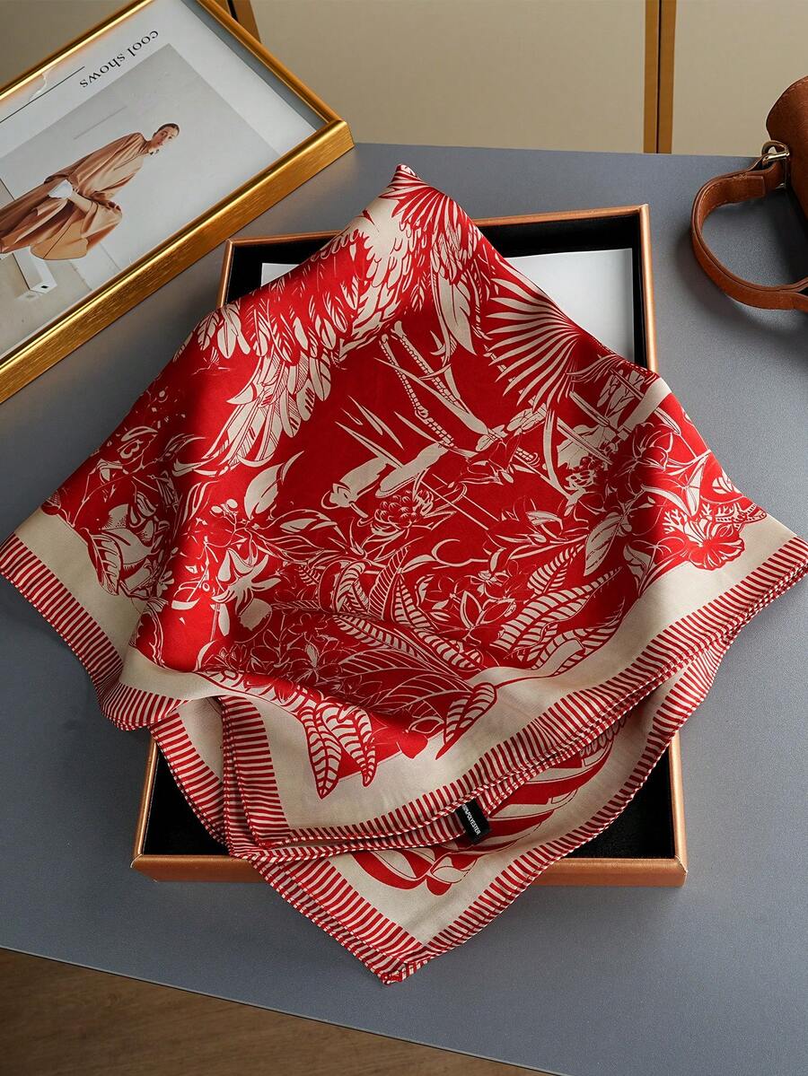 1pc Fashionable 27.56inch Square Headscarf All-Season Scarf New Floral Silk Scarf 70*70cm Square Scarf Luxury Printed Silk Scarf Women's Neck Scarf Casual Polyester - Multicolor - View 1
