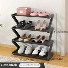 4-Tier Z-Shaped Shoe Rack, Shoe Storage Organizer, Multi-Layer Shoe Rack, Plastic Freestanding Shoe Rack, Easy To Assemble Floor-Mounted Organizer, Suitable For Living Room, No Tools Required Installation, Stackable Home And Dorm Essential - Multicolor - View 6