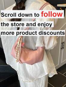1 件纯色 PU 单肩包，时尚大容量新月形手提包，适合成年女性，优雅装扮和外出 - 粉色 - 查看 2