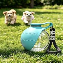 1pc Portable Pet Water Bottle Drinking Cup For Cats And Dogs, Outdoor Water Dispenser, Stainless Steel Spherical Refillable Hanging Bottle - Baby Blue - View 8