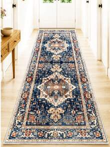 Chilai Home Boho Rug, Runner Rug, Washable Floor Mat for Home Decor, Livingroom rug, Non-Slip Kitchen Runner Rug, Made in Turkiye 80x200 cm, 80x300 cm,100x200 cm, 120x180 cm - 藍色 - 查看 3