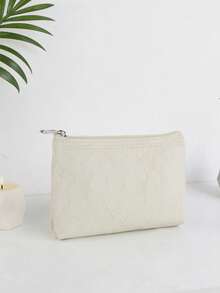 2pcs New Spring Floral Makeup Bag Set, Transparent Visible + Floral Quilted Design, Fluffy Touch Large Capacity Storage Bag, Travel Toiletries / Gift Dual Use - White - View 4