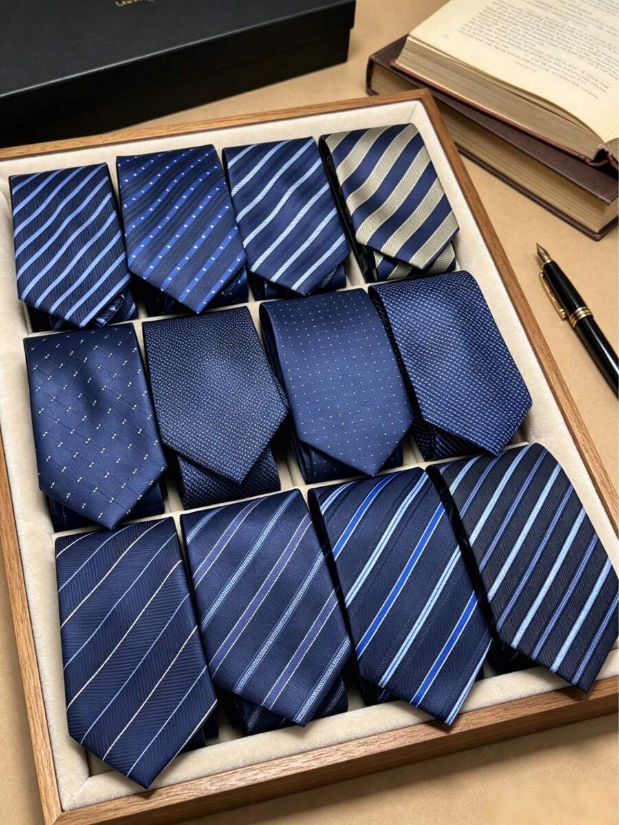 1pc Blue Tie Men's Fashion Business Formal Versatile Elegant Tie, Suitable For Business Workplace, Evening Party, Gathering - Blue - View 1