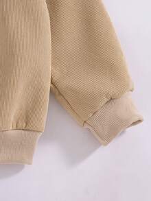 Boys' Casual Fashion Solid Color Baseball Collar Zipper Front Long Sleeve Fleece Jacket, Autumn/Winter - Khaki - View 9