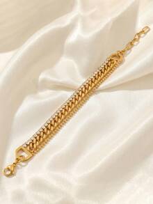 ZIRUISP Cuban Style Layered Women's Bracelet, Rhinestone Tennis Bracelet, Adjustable Stainless Steel Chain Bracelet, Fashion Jewelry Gift, Suitable For Daily Wear - Diamond-encrusted Cuban Three-layer Bracelet - View 2