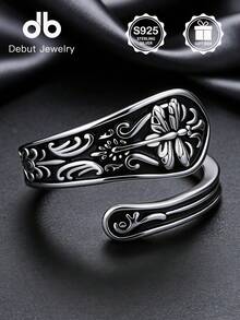 S925 Sterling Silver Dragonfly Open Ring, Gothic Vintage Carved Adjustable Ring, Punk Style Unisex Silver Jewelry, Daily Wear Mother's Day Gift Birthday Gift Gift Box - Dragonfly Spoon Ring - View 3