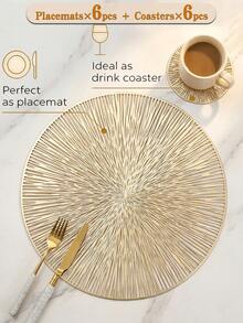 8pcs/Set Gold Hollow Out Pvc Placemats(4pcs) & Coasters(4pcs), Easy To Clean, Waterproof, Slip-Resistant, Heat Resistant, Ideal For Table Decoration And Special Occasions Like Wedding, Party, Festival - Gold 8-piece set (4 placemats, 4 coasters) - View 13