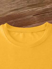 Women's Short-Sleeved T-Shirt With A Fun "Bubblegum" Poodle Print, Round Neck, Machine Washable, Skin-Friendly, Soft, Breathable, Suitable For Spring. - Yellow - View 3