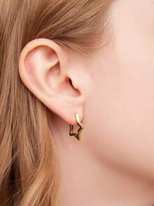 1 Pair Golden Silvery Plated Star Earrings For Couples - Silver - View 7
