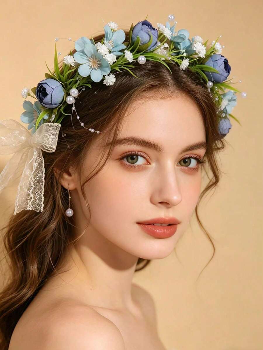 1件人造花空靈森系新娘婚禮季波希米亞流蘇珠飾美學花環 - 58853 - 查看 1