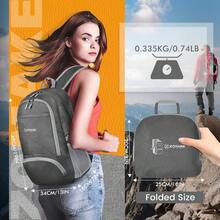 ZOMAKE Ultralight Foldable Backpack, 30L Water Resistant Travel Lightweight Packable Backpack For Camping, Hiking, And Walking - M + Medium Gray - View 2