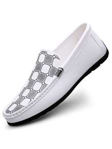Men's Luxury Lightweight Loafers, PU Synthetic Leather, Casual Woven Style Slip-On Flat Shoes With Convenient Elastic Band, Suitable For Spring And Autumn Daily Wear, Weddings, Banquets, Office, Business Occasions And Other Formal Events - White - View 12