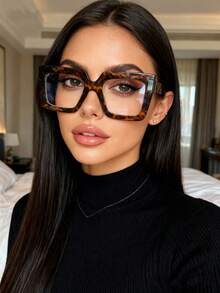 1 Pair Fashionable Women's Non-Prescription Square Frame Glasses, Suitable For Travel And Daily Wear - Clear - View 2