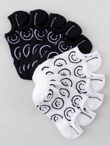10 Pairs Women's Cute Cartoon Smiling Face Pattern Low Cut Invisible Boat Socks - Multicolor - View 9
