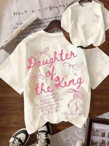'The King's Daughter' Graphic T-Shirt, Women's Faith Clothing With Biblical Aesthetic, With Text Printed On The Back, Double-Sided 'Daughter Of The King' T-Shirt - 杏子 4 - 查看 1