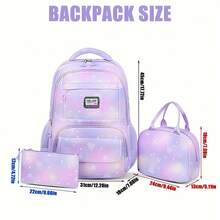 Juego de 3 piezas de mochila con estampado de copos de nieve de diamante, mochila de estudiante de gran capacidad y ligera, con múltiples compartimentos para un almacenamiento fácil, correas de hombro ajustables, cierre con cremallera, adecuada para la escuela, el transporte, los viajes, las salidas, regalo de vuelta a la escuela - conjunto de tres piezas - Ver 4