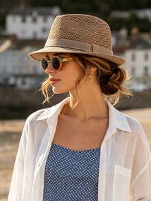 1pc Women's Straw Hat Bohemian Polyester Fashion Outdoor New Style Wide Brim Personalized Sun Protection Breathable Solid Color Straw Hat Suitable For Daily Outdoor Use - MZ1437 - View 8