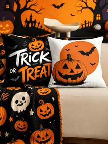 1/4pcs New Halloween Pattern Pillowcase, Halloween-Themed Cushion Cover, Decorative Pillowcase, Square Pillowcase, Halloween Decoration, Decorative Pillow, Suitable For Living Room, Sofa, And Bedroom Party Decoration, Pillow Insert Not Included - Multicolor - View 2