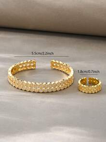 Juego de brazaletes dorados, cobre texturizado versátil con incrustaciones de circonita, adecuado para uso diario, reuniones, citas, fiestas, regalos - Dorado - Ver 6