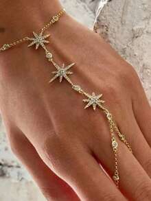 1pc Hexagram Linked Bracelet Niche Design Sparkling Rhinestone Back Of Hand Chain Minimalist Hand Jewelry - one-size - View 7