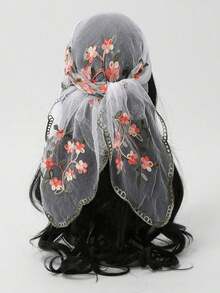 1PC New Embroidered Floral Print Gauze Headscarf, Simple Summer Sun Protection Scarf, Lightweight Casual, Versatile Square Headwrap, Suitable For All Seasons, Essential Accessory For Travel And Vacation - Multicolor - View 6