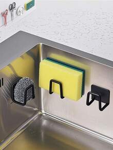 1pc Drill-Free Sink Sponge Holder - Self-Adhesive Kitchen Drain Rack With Drip Tray, Can Hold Dish Brush, Dish Soap, Kitchen Utensils, Plates, Kitchen Accessories, Kitchen Accessories Home, Kitchen Storage Organizer Rack, Kitchen Storage - Multicolor - View 1