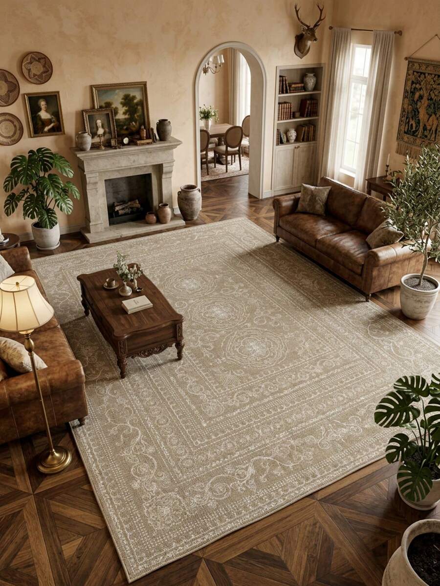 1pc European And American Luxury Moroccan Bohemian Classic Floral Rectangular Soft Faux Cashmere Machine Washable Area Rug, Suitable For Living Room, Bedroom, Entrance, Bathroom, Hallway, Patio, Kitchen, Indoor And Outdoor, All Seasons Large Size Floor Mat, Home Decor - Multicolor - View 1