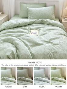 2/3 pièces 100% coton motif floral marguerite vert clair frais et confortable, unisexe, convient pour le port en dortoir, housse de couette, linge de lit, housse de couette douce et agréable pour la peau, housse de couette et taie d'oreiller imprimées, sans insert de couette, convient pour lit double, lit double standard, lit queen, toutes saisons, décoration de la maison, cadeau de linge de lit, lavable en machine, lit double, lit queen, lit king - Vert pastel - Voir 5