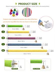 Parrot Colorful Frosted Perch With Bell, Multiple Sizes, Easy Installation, Claw Care, Anti-Slip Perch For Small And Medium Parrot Cages, Foot And Claw Care Training Supplies, Random Color - View 11