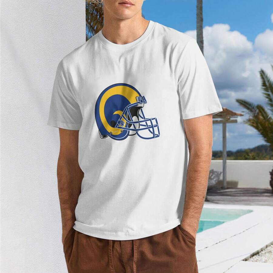 Los Angeles Rams Men's T-Shirt, Soft And Stretchy Cotton, Round Neck, Comfortable Slim Fit, Breathable And Durable, Basic For Everyday Wear, Office Or Casual Outings - 白色 - 查看 1