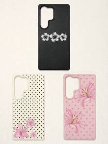 3件/組 百合花荔枝紋理防滑防水防震手機殼組，保護殼，花卉手機殼，白色/黑色/粉色 3色人造皮革紋理保護殼，圓點與花卉印花美學設計，熱帶朱槿防震手機殼，適合日常使用，也是生日、週年紀念和女孩的絕佳禮物，兼容 手機殼和 Galaxy 手機殼，適用於 17/17 Pro/17 Pro Max 和 Galaxy S24 Ultra/S25 Ultra/S26 Ultra，手機殼，手機配件，快速發貨 - 彩色 - 查看 60