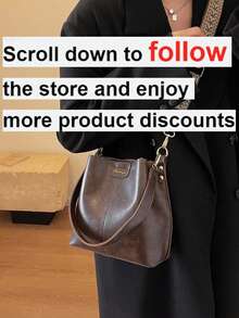 Mini Summer Fashion Textured Solid Color PU Bucket Bag Vintage Versatile Women's Shoulder Bag - Coffee Brown - View 3