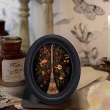 1pc 3D Black No-Drill Picture Frame, Gothic Oval Photo Frame, Suitable For Home Decor, Office Decor, Holiday Decor - 10 - View 2
